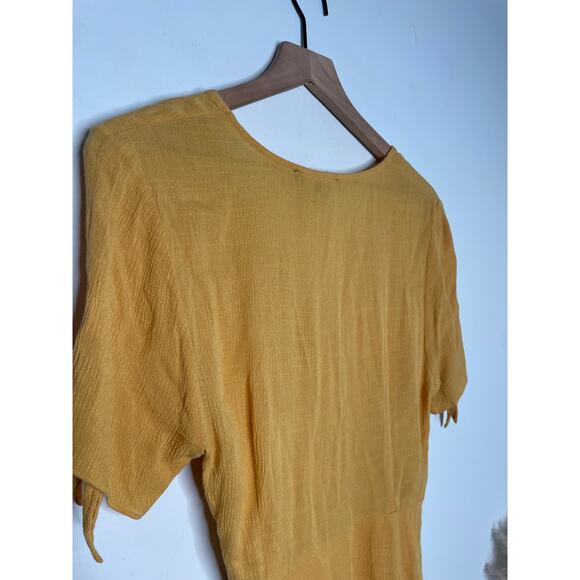 Lulus My Philosophy Wrap Dress Size Small Yellow Short Sleeve Tie Side Mini - Picture 10 of 11